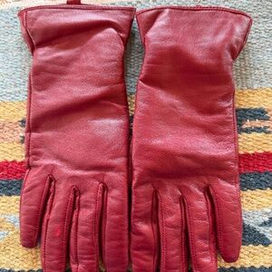 Red leather/cashmere gloves